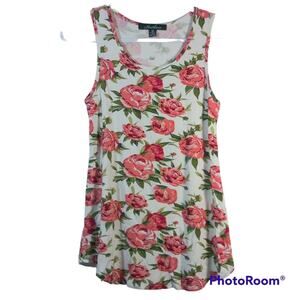 Hawthorne White Rose Print Sleeveless Top Stretchy Size XS